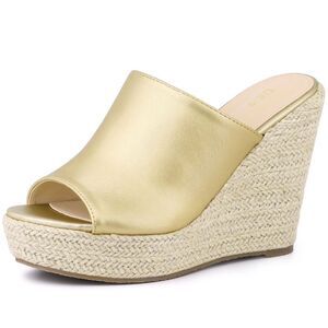 Open Toe Espadrille Wedge Heel Platform Slide Sandal Gold